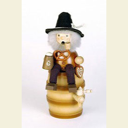 Smoker Bavarian on beer barrel natural colors withmusical mechanism - 20cm / 8 inches