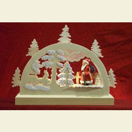 Mini Schwibbogen  -  Weihnachtsmann im Wald  -  23 x 15 x 4,5cm