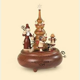 Spieldose Weihnachtsmann und Geschenkengel  -  22cm