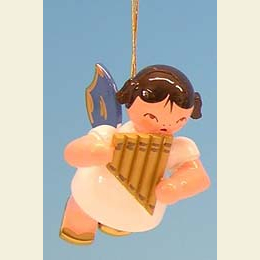 Angel with pan pipe  -  Blue Wings  -  floating  -  5,5cm / 2,1 inch