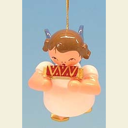 Angel with harmonica - Blue Wings - floating - 5,5cm / 2,1 inch