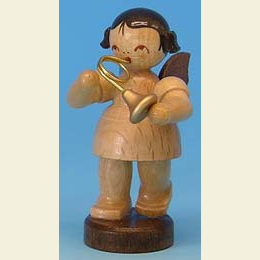 Angel with French horn  -  natural colors  -  standing  -  6cm / 2,3 inch