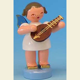 Angel with mandolin  -  Blue Wings  -  standing  -  6cm / 2,3 inch