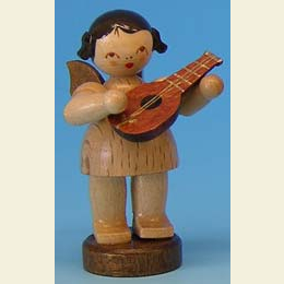Angel with mandolin  -  natural colors  -  standing  -  6cm / 2,3 inch