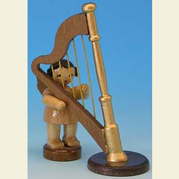 Angel with harp  -  natural colors  -  standing  -  6cm / 2,3 inch