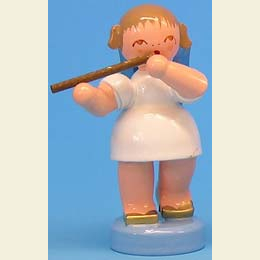 Angel with German flute - Blue Wings - standing - 6cm / 2,3 inch