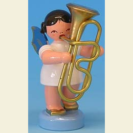 Angel with tuba - Blue Wings - standing - 6cm / 2,3 inch