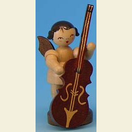 Angel with plucked bass  -  natural colors  -  standing  -  6cm / 2,3 inch