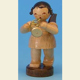 Angel with flugelhorn  -  natural colors  -  standing  -  6cm / 2,3 inch