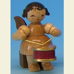 Angel with drum  -  natural colors  -  sitting  -  5cm / 2 inch