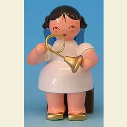 Angel with French horn - Blue Wings - sitting - 5cm / 2 inch