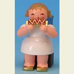 Angel with harmonica  -  Blue Wings  -  sitting  -  5cm / 2 inch