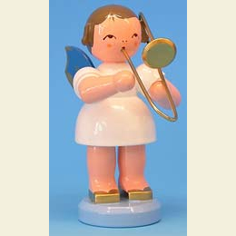 Angel with trombone - Blue Wings - standing - 9,5cm / 3,7 inch