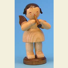 Angel with flute - natural colors - standing - 9,5cm / 3,7 inch