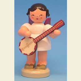 Angel with banjo  -  Red Wings  -  standing  -  9,5cm / 3,7 inch