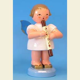 Angel with didgeridoo  -  Blue Wings  -  standing  -  9,5cm / 3,7 inch