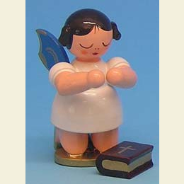 Angel with bible  -  Blue Wings  -  kneeling  -  6cm / 2,3 inch